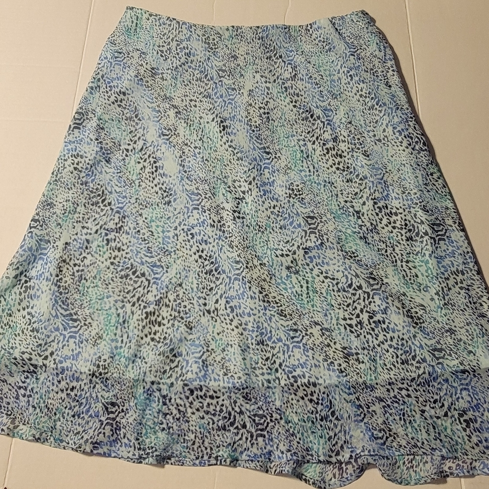 💚 Jaclyn Smith Blue, Black And White‎ Skirt W/Liner, Elastic Waistband Size 2XL
